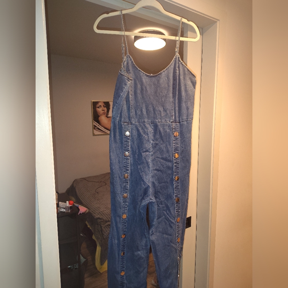 Jean spaghetti strap jumpsuit